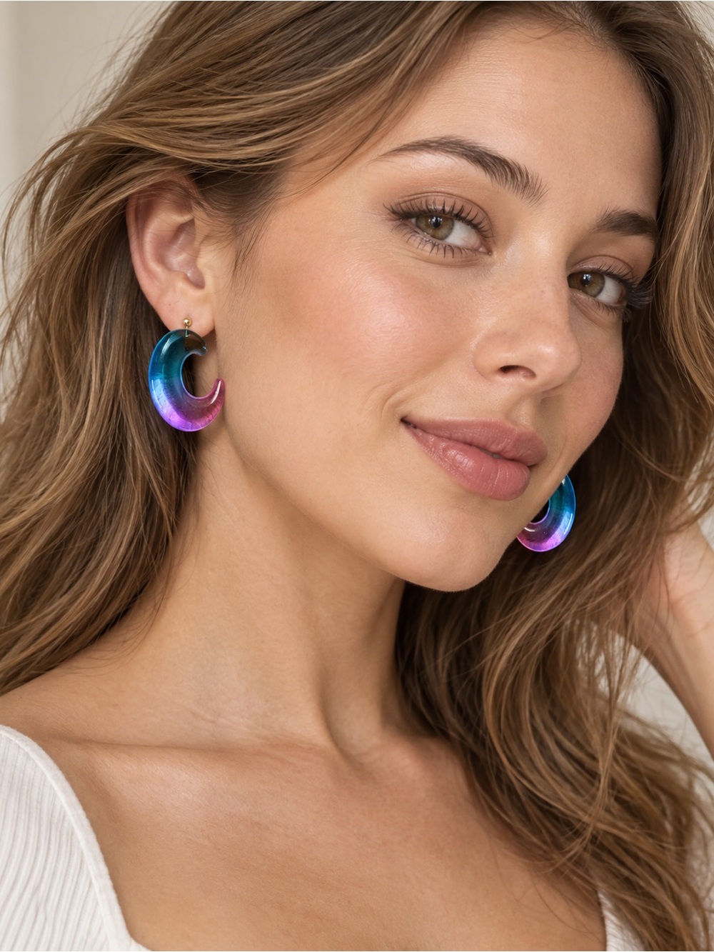 Network Blue Pink Ombre Resin Hoop Statement Earrings